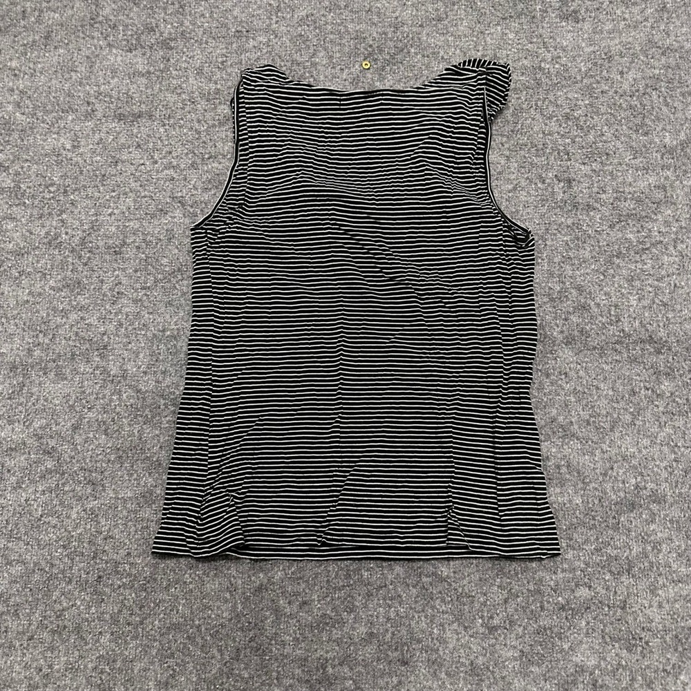 Lauren Ralph Lauren Tank Top Womens XL Black White Striped Ruffle V-Neck Stretch